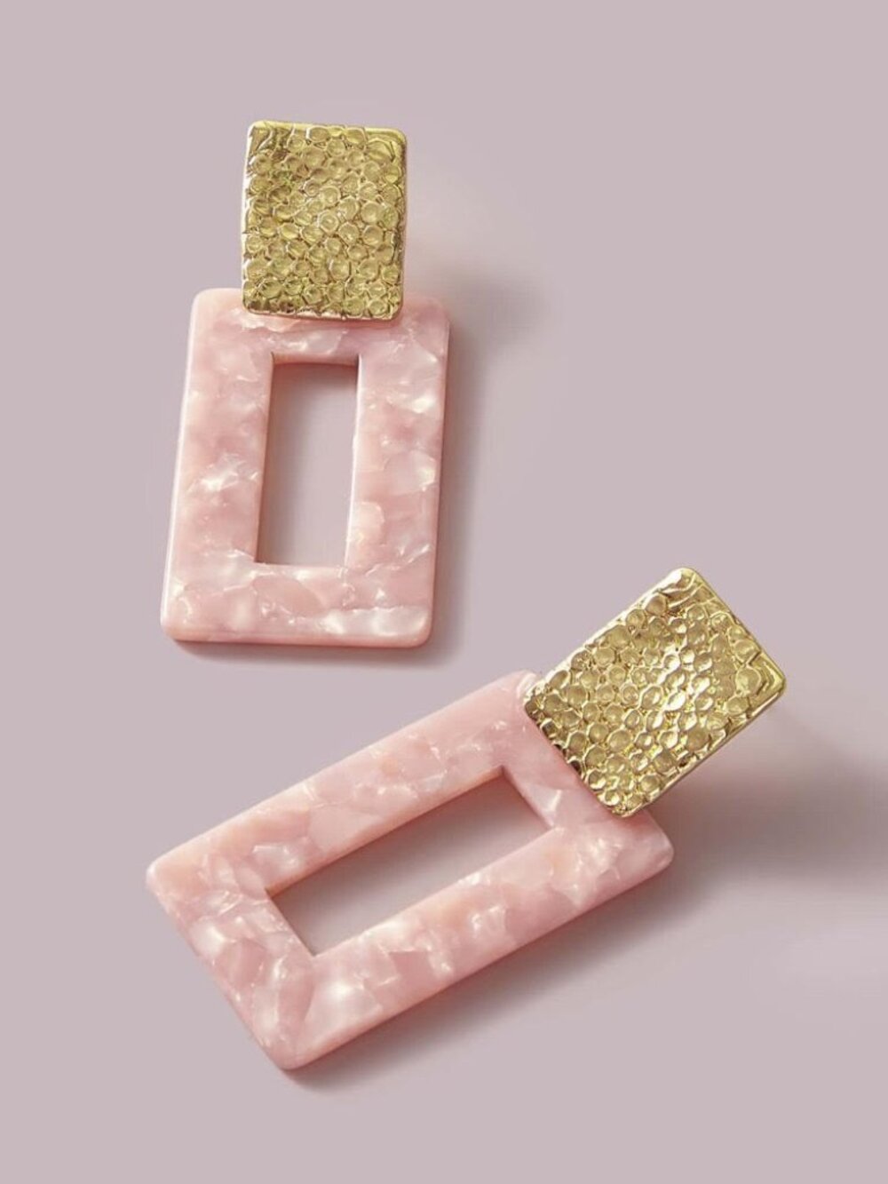 SHEIN Peach Rectangular Drop Earrings with Gold Stud